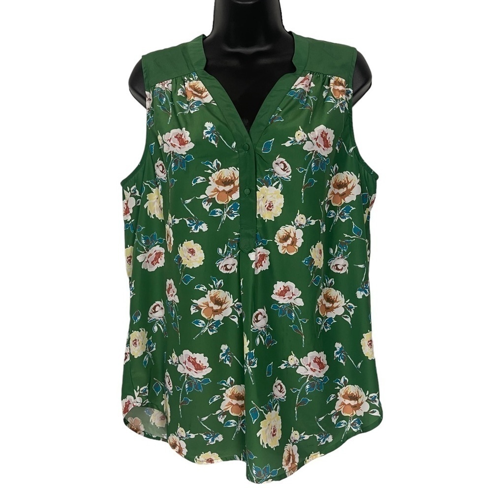 Euc ModCloth sleeveless top, floral, retro, green, size Large